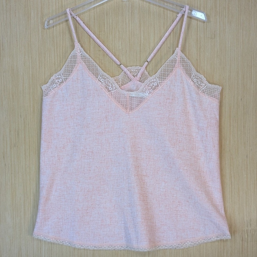 Bishop + Young Womens Pastel Peach Lace Trim Cami Tank Top Large Preppy Feminine